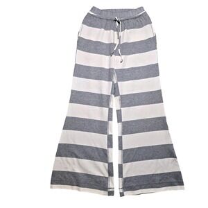 Free People Pants Womans XS Striped Wide Leg Lounge Drawstring Waist Cream Grey